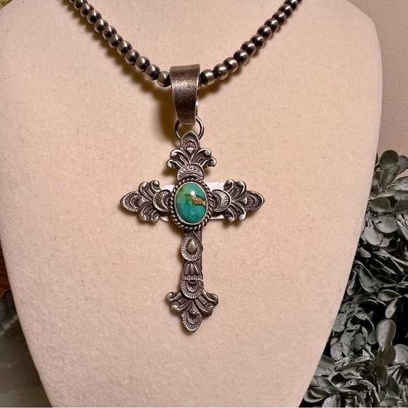 Kevin Billah Sterling Silver Sonoran Gold Turquoise Cross Pendant 925 - Picture 11 of 15